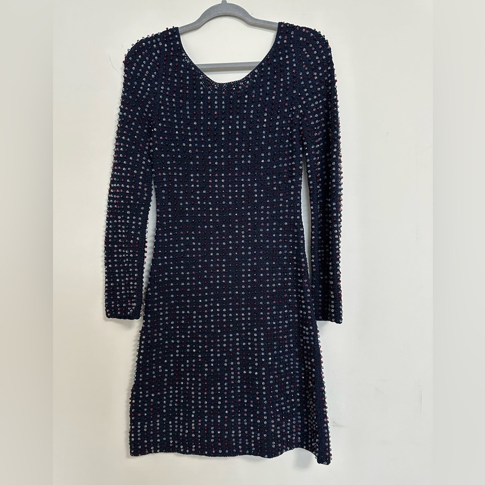 DOEN Dress  Navy Blue Solandis Knitted Beaded Mini Short NWT Small - Picture 7 of 13
